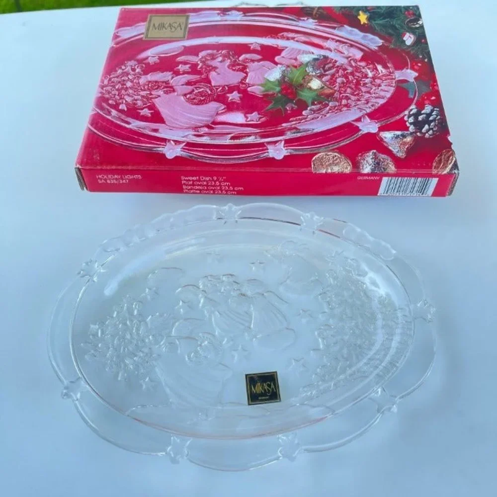 Mikasa Vintage Small Oval Crystal Candy Dish With Angels Design 9.2x7.0in‎